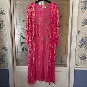 southern fried chics hot pink royal sequin barbiecore duster, size m